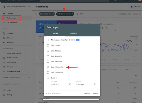 Google Search Console How to Select Date Range - Liquid Spark 