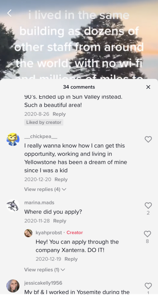 Commenters querying where to find summer adventure jobs